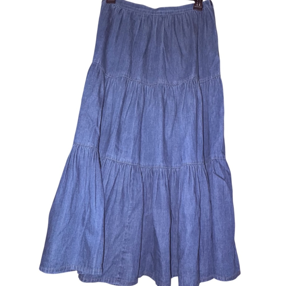 Prairie BIS Vintage MADE IN USA Full Midi-/Maxi length Tiered Denim Skirt